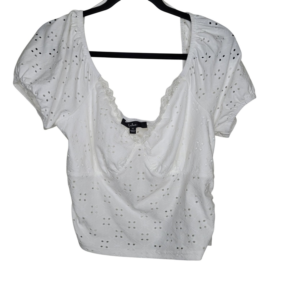 Lulus Darling Feeling Eyelet Cropped Top Women's Size XL White Coquette Cottage‎